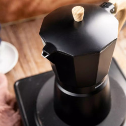 Cafetiera moka Kinghoff KH 1887, 9 cesti, 450 ml, Aluminiu, Inductie, Negru