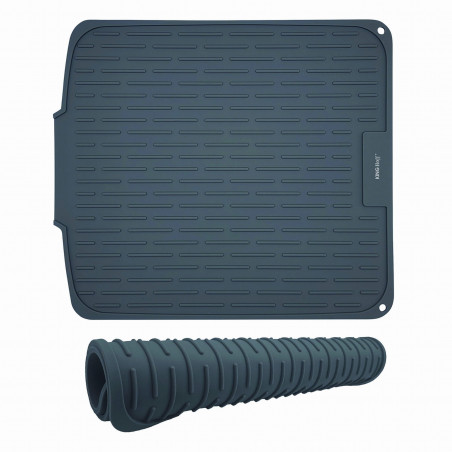 KH 1905 Silicone Dish Drying Mat, 46 x 40 cm, Non-slip surface, Drip edge, Roll-up design, Gray