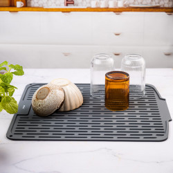 KH 1905 Silicone Dish Drying Mat, 46 x 40 cm, Non-slip surface, Drip edge, Roll-up design, Gray