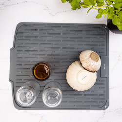 KH 1905 Silicone Dish Drying Mat, 46 x 40 cm, Non-slip surface, Drip edge, Roll-up design, Gray