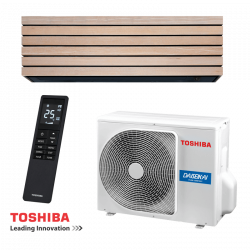 Инверторен климатик Toshiba Super Daiseikai 10 WOOD RAS-B13S4KVDG-E / RAS-13S4AVPG-E, 13000 BTU, 25 м2, А+++, Wi-Fi, R-32, Декоративен дизайн, Кафяв