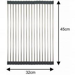 Uscator pentru vase pliabil Kinghoff KH 1903, 45x32 cm, Rezistent la coroziune, Margini din silicon, Antiderapant, Pliabil, Inox/gri