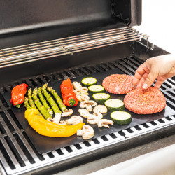 Set of 3 Kinghoff KH 1920 Baking Mats, For Barbecue/Grill, PTFE Non-Stick Coating, 40 x 33 cm, Heat-Resistant up to 200°C, Black