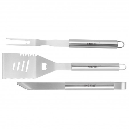 Kinghoff KH 1919 3-Piece Barbecue Set: Spatula, Fork, Tongs, Stainless Steel