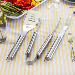 Set 3 ustensile pentru gratar Kinghoff KH 1919, Spatula, Furculita, Furculita, Otel inoxidabil, Inox