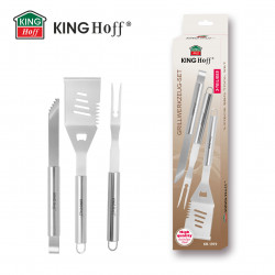 Set 3 ustensile pentru gratar Kinghoff KH 1919, Spatula, Furculita, Furculita, Otel inoxidabil, Inox