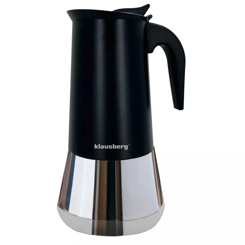 Cafetiera moka Klausberg KB 7847, 12 cesti, 600 ml, Otel inoxidabil, Inductie, Negru/Inox
