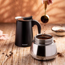 Cafetiera moka Klausberg KB 7847, 12 cesti, 600 ml, Otel inoxidabil, Inductie, Negru/Inox