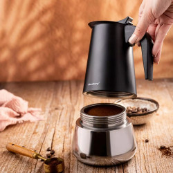 Cafetiera moka Klausberg KB 7847, 12 cesti, 600 ml, Otel inoxidabil, Inductie, Negru/Inox