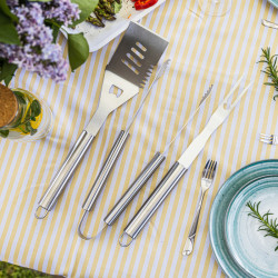 Set 3 ustensile pentru gratar Kinghoff KH 1919, Spatula, Furculita, Furculita, Otel inoxidabil, Inox