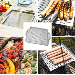 Kinghoff KH 1917 Grill Pan for Grilling/Barbecue, 37 x 31 cm, Stainless Steel, Perforated, High Sides, Stainless Steel