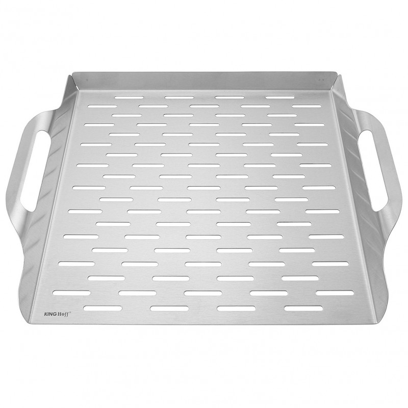 Tava pentru gratar Kinghoff KH 1917, 37x31 cm, Otel inoxidabil, Perforata, Margini înalte, Inox
