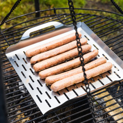 Kinghoff KH 1917 Grill Pan for Grilling/Barbecue, 37 x 31 cm, Stainless Steel, Perforated, High Sides, Stainless Steel