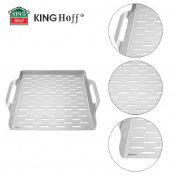 Tava pentru gratar Kinghoff KH 1917, 37x31 cm, Otel inoxidabil, Perforata, Margini înalte, Inox