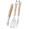 Set 3 ustensile BBQ Kinghoff KH 1918, Spatula, Spatula, Furculita, Manere din lemn, Orificiu pentru agatat, Inox / Maro