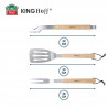 Σετ από 3 σκεύη BBQ Kinghoff KH 1918, Σπάτουλα, Σπάτουλα, Πιρούνι, Ξύλινες λαβές, Βρόχοι για κρέμασμα, Inox/καφέ