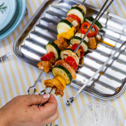 Set of 4 Kinghoff KH 1914 stainless steel skewers, 36 cm, sharp tip, curved handle, stainless steel