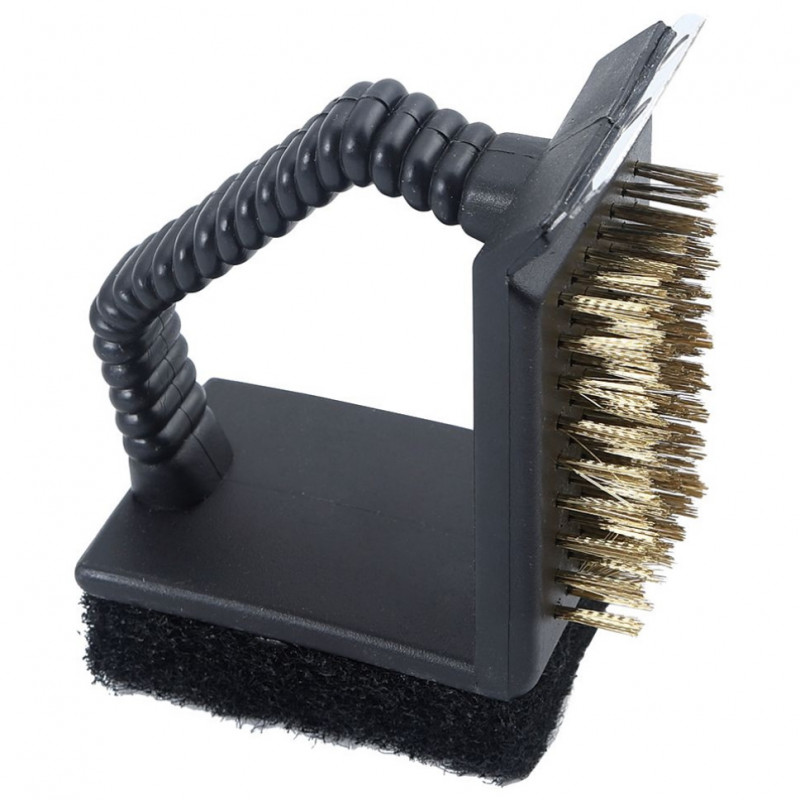 Kinghoff KH 1913 3-in-1 BBQ Cleaning Brush, 12 x 10 x 7 cm, Ergonomic Handle, Universal Compatibility, Black