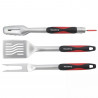 Set 3 ustensile pentru gratar Klausberg BBQ KB 7899, Cleste, Furculita, Spatula, Orificiu de agatat, Otel inoxidabil, Negru/Rosu