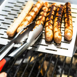 Klausberg KB 7899 3-Piece BBQ Set: Tongs, Fork, Spatula, Hanging Loop, Stainless Steel, Black/Red