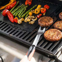 Set 3 ustensile pentru gratar Klausberg BBQ KB 7899, Cleste, Furculita, Spatula, Orificiu de agatat, Otel inoxidabil, Negru/Rosu