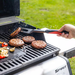 Klausberg KB 7899 3-Piece BBQ Set: Tongs, Fork, Spatula, Hanging Loop, Stainless Steel, Black/Red