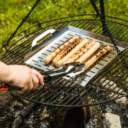 Klausberg KB 7899 3-Piece BBQ Set: Tongs, Fork, Spatula, Hanging Loop, Stainless Steel, Black/Red