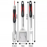 Klausberg KB 7899 3-Piece BBQ Set: Tongs, Fork, Spatula, Hanging Loop, Stainless Steel, Black/Red