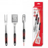 Klausberg KB 7899 3-Piece BBQ Set: Tongs, Fork, Spatula, Hanging Loop, Stainless Steel, Black/Red