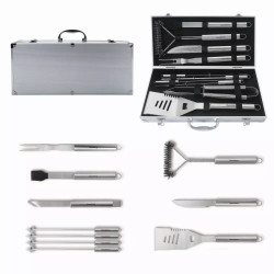 Set de 11 ustensile de grătar Klausberg KB 7901, Geantă de transport, Mânere ergonomice, Oțel inoxidabil, Inox