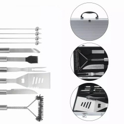 Set de 11 ustensile de grătar Klausberg KB 7901, Geantă de transport, Mânere ergonomice, Oțel inoxidabil, Inox