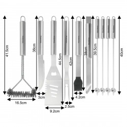 Set de 11 ustensile de grătar Klausberg KB 7901, Geantă de transport, Mânere ergonomice, Oțel inoxidabil, Inox