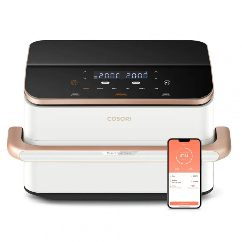 Friteuza cu aer cald dubla Cosori Dual Blaze TwinFry CAF-TF101S, 10 L, 6 programe, 35-240°C, Timer, ThermoIQ, Alb