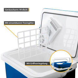 First Austria FA-5170-BU Electric Cooler, 58W, 32 L, Energy Class E, Internal Divider, 12/220/240 V, Blue/White