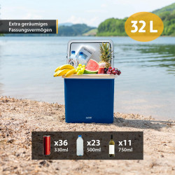 First Austria FA-5170-BU Electric Cooler, 58W, 32 L, Energy Class E, Internal Divider, 12/220/240 V, Blue/White