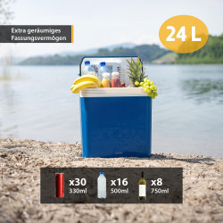 First Austria FA-5170-4-BU Electric Cooler, 58W, 24 L, Energy Class E, 2 settings, Internal divider, 12/220/240 V, Blue/White