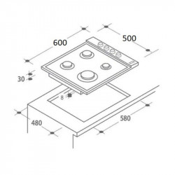 Plită încorporată Zilan ZLN 0034, 4 arzătoare cu gaz, 7.35 kW, Gaz natural sau propan-butan, 60x50 cm, Grătar din fontă, Protecție împotriva scurgerilor de gaz, Negru