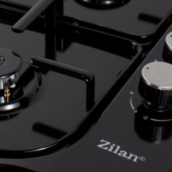 Zilan ZLN 0034 Built-in Cooktop, 4 Gas Burners, 7.35 kW, Propane-Butane or Natural Gas, 60 x 50 cm, Cast Iron Grates, Gas Leak Protection, Black