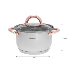 Комплект тенджери и тиган Kinghoff KH 1765, 12 ч, Индукция, Инокс/розово злато