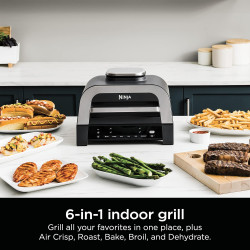 6in1 Ninja Foodi Smart DG551EU grill electric, 1760W, 6 moduri de gătit, 4L friteuză, 4L vas de gătit, Grill, 260C MAX, Inox / negru