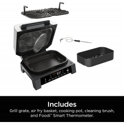6in1 Ninja Foodi Smart DG551EU grill electric, 1760W, 6 moduri de gătit, 4L friteuză, 4L vas de gătit, Grill, 260C MAX, Inox / negru