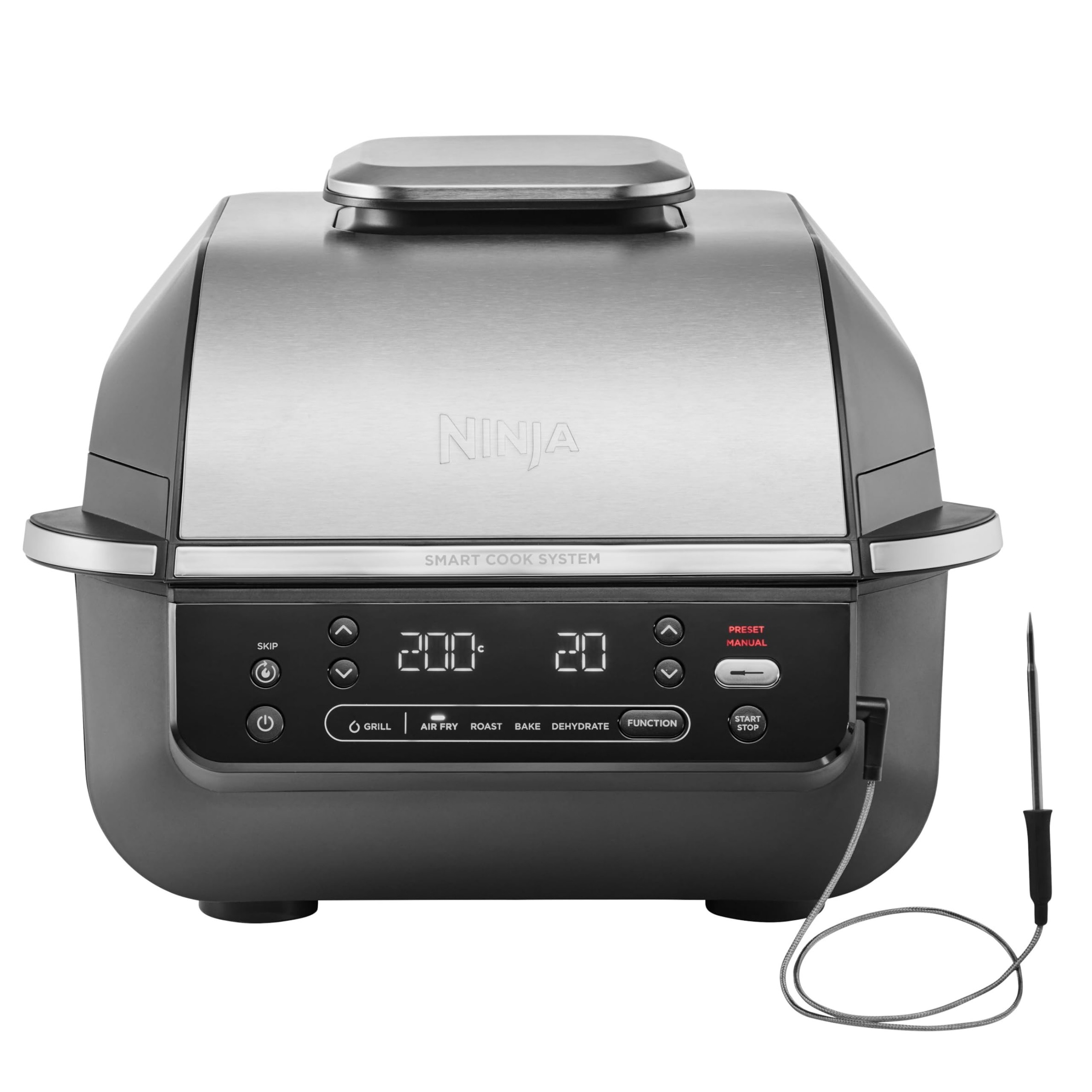 Фритюрник с горещ въздух и грил 5в1 Ninja Foodi Smart EG351EU, 1760W, 5.7 л, До 4 порции, 5 режима, Cyclonic Air, Smart Cook, Керамично покритие, Черен/инокс