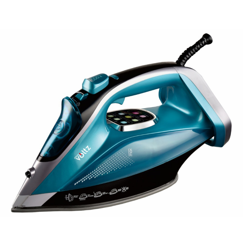 Fier de calcat Oliver Voltz OV51050L, 3200W, 350 ml, Talpa ceramica, Autocuratare, Sistem anti-picurare si anticalcar, Afisaj LED, Turcoaz