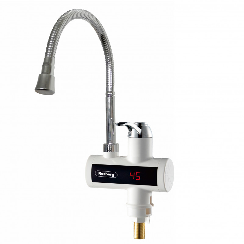 Incalzitor de apa instant cu pipa flexibila Rosberg R57100BFW, 3600W, Cu display, Pana la 60°C, Pentru blat, Alb