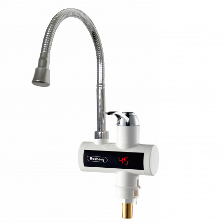 Incalzitor de apa instant cu pipa flexibila Rosberg R57100BFW, 3600W, Cu display, Pana la 60°C, Pentru blat, Alb