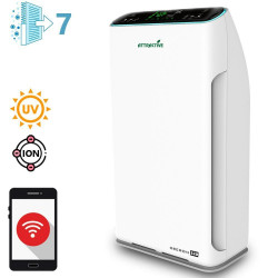 Пречиствател за въздух Attractive Oberon 320, 80W, За до 60 м2, 320 м3/ч, 3 скорости, Wi-Fi, Йонизация, Интелигентни сензори, Дистанционно, Тъчскрийн, Бял/черен