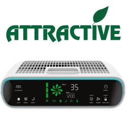 Пречиствател за въздух Attractive Oberon 320, 80W, За до 60 м2, 320 м3/ч, 3 скорости, Wi-Fi, Йонизация, Интелигентни сензори, Дистанционно, Тъчскрийн, Бял/черен