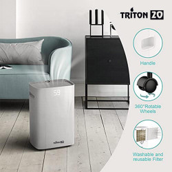 Attractive TRITON 20 Dehumidifier, 340W, 2.5 L, Up to 24 L in 24 hours, R290, Timer, Automatic Defrost, Humidity Sensor, White