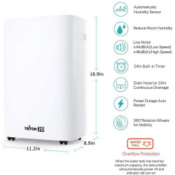 Attractive TRITON 20 Dehumidifier, 340W, 2.5 L, Up to 24 L in 24 hours, R290, Timer, Automatic Defrost, Humidity Sensor, White