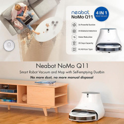 Прахосмукачка робот Neabot NoMo Q11, Li-ion 5200 mAh, Wi-Fi, 50W, 4000 Pa, 2.5 л, Сухо/мокро почистване, Миещ се HEPA филтър, Автоматично събиране на отпадъци, Бял/черен